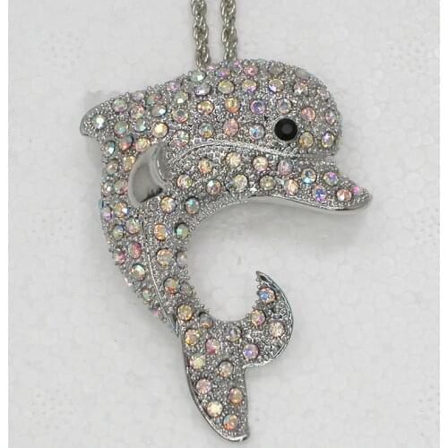 Clear AB Rhinestone Porpoise Fashion Pendant Necklaces Chain Jewelry F083 F