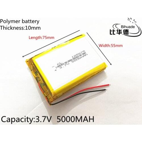 SD 10pcs/lot Free Shipping 105575 3.7 V lithium polymer battery 5000 mah DIY mobile emergency power