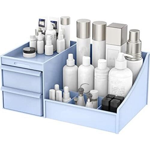 Blue Makeup Desk Cosmetic Storage Box Organizer with Drawers for Dressing Table