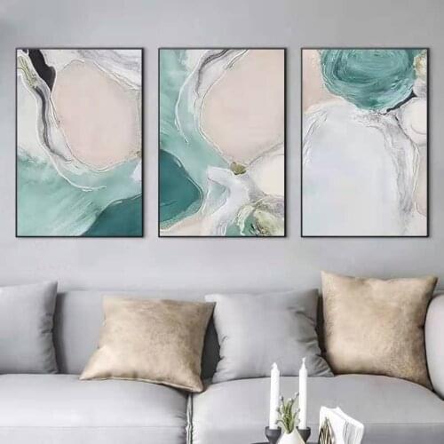 Modern Minimalist Living Room Sofa Background Wall Decorative Painting Nordic Style Prints Green Abstract Seascape Mural