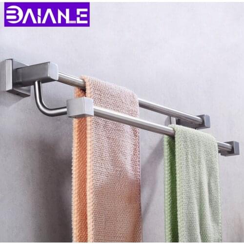 Towel Holder Bathroom Towel Rack Stainless Steel Towel Rail Hanger Double Bar Wall Mounted Shower Robe Shelf Bathroom Hardware