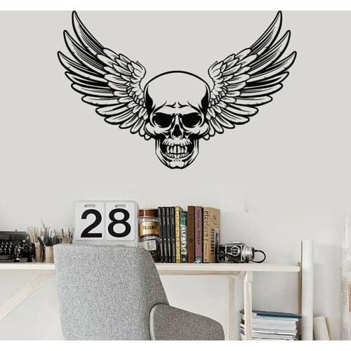 Skull Vinyl Wall Decal Bones Wings Cool Style Skeleton Window Stickers Bedroom Living Room Man Cave Home Decor Mural Art S1274