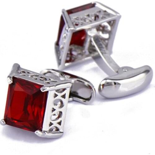 French Shirt Cufflinks Mens Suit Wedding Banquet Gift Business Classic Trendy Simple High-grade Red Crystal Hollow Cuff Links