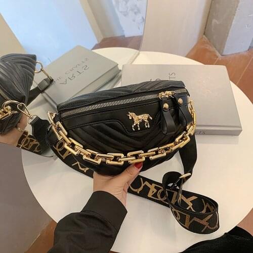 Luxury Wasit Bags For Women Thick Chain Womens Crossbody Bag 2020 Winter New Lady Chest Pack High Quality Leather Shoulder Bags