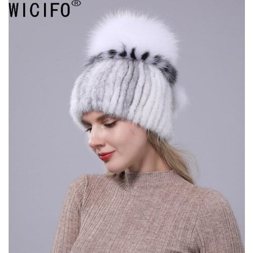 2019 Woman winter Russian fur fashion real fur hat mink fur rabbit natural fox knit wool ski hat warm ear protection travel ha