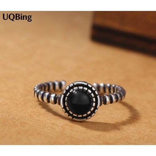 New Arrival Retro 925 Sterling Silver Black Stone Rings Jewelry Open Ring For Women Party Gift Anel Prata Sale