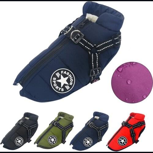 Winter Dog Clothes For Small Dogs Warm Fleece Large Dog Jacket Waterproof Pet Coat With Harness Chihuahua Clothing Puppy Costume