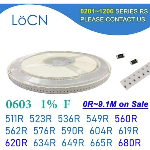 0603 1% 5000PCS SMD Resistor F 511R 523R 536R 549R 560R 562R 576R 590R 604R 619R 620R 634R 649R 665R 680R 1608 OHM