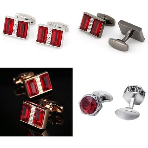 10pairs/lot Red Crystal Cufflink Wedding/Business Style Cuff Links Mens Jewelry Accessory Wholesale
