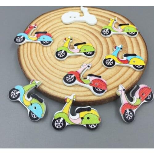 100pcs Mixed Color Tram Wooden Sewing Buttons Scrapbooking Decorations 26mm