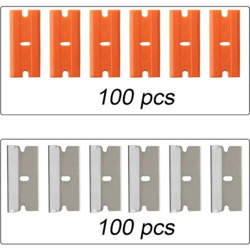 100pcs Metal Plastic Blades Safety Razor Scraper Glue Knife Glass Cleaner Replacement Carbon Steel Blade Floor Cleaning Tool E13