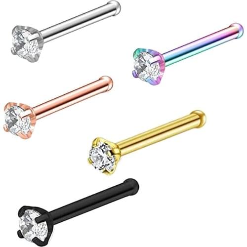 20G Nostril Piercings CZ Crystal Piercing Nose Stud Stainless Steel Star Nose Rings Nariz Piercing Jewelry Wholesales mix color