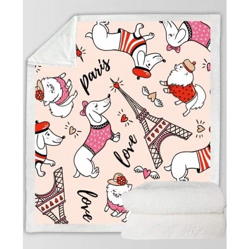 3D Dog Paris Tower Print Blanket Comfortable Soft Wool Blanket Home Textile Nap Office Throw Blanket Picnic and Pile Blanket