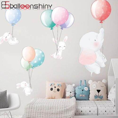 BalleenShiny Cute Rabbits Balloons DIY Wall Sticker Home Self-adhesive Decoration for Children Room Nursery Dorm Mural Decals