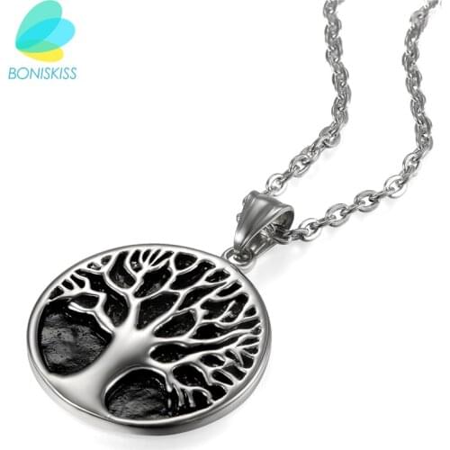 Boniskiss Life Tree Pendant Stainless Steel Necklace For Women & Men Fashion Classic Necklaces Metal Plants Fine Jewelry