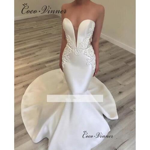 V neck Elegant Satin Mermaid Wedding Dress 2021 Vestido De Noiva Trouwjurk Trumpet Wedding Bride Dress Wedding Gowns w0456