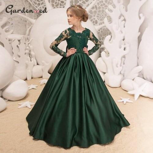 Elegant Baby Girl Draped Wedding Party Backless Lace Top Applique Kid Birthday Dress First Communion Gown Flower Girl Dresses