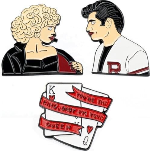 Movie Grease Sandy Danny Enamel Brooch pin Cartoon Badge Button Collar pins Brooches for Women Men Romantic Jewelry Lover Gift