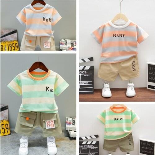 12M-5T Toddler Kids Boys Clothes Sets Striped T-Shirt Short Pants Suits Boys 2 Pcs Clothes Casual Summer Fashion New Costume