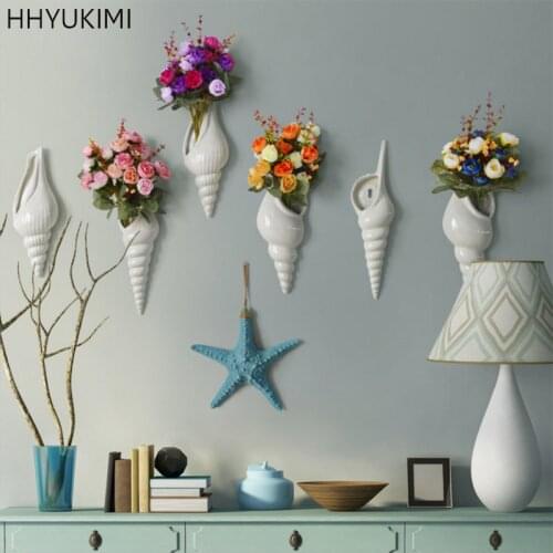 HHYUKIMI Simple Modern Creative Three-dimensional Mural Wall Flower Vase Conch Background Wall Decoration Home Furnishing Tools