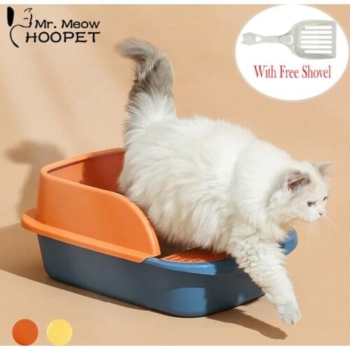 Hoopet Anti-splash Heighten Cat Toilet Cat Litter Box With Free Shovel Cleaning Litter Tray For Cats Pet Semi-enclosed Toilet