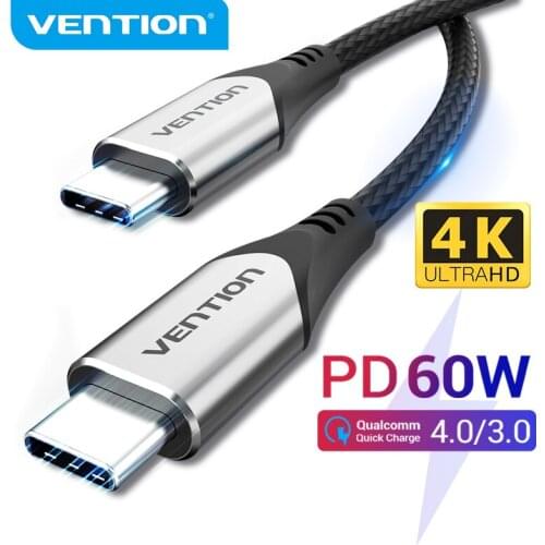 Vention USB Type C to USB C Cable PD 60W Male to Male USB C to USB C for Samsung S20 Xiaomi Data Macbook air Fast Charger Cable