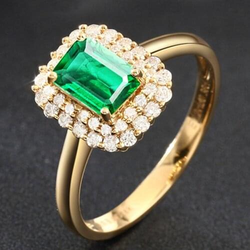 Gold Color Luxury Emerald Ring for Women Green Gemstone Zircon Diamonds Glegant Crystal Jewelry feast Party Band Fashion Gift