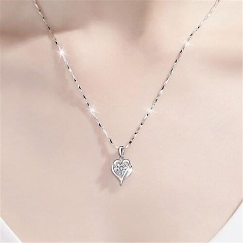 Chain Necklace for Women Silver Necklace Simple Student Sen temperament Clavicle Chain Love Diamond Necklace collares para mujer