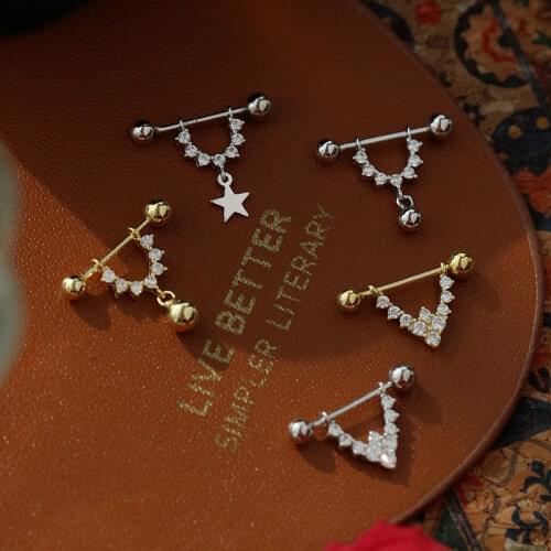 Morivovog 925 Sterling Silver Zircon Screw Buckle Stud Earrings for Women Bead Star Element Chic Small Earrings Romantic Jewelry