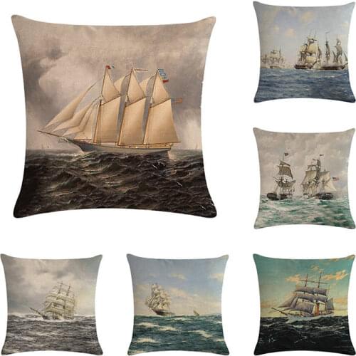 Sea Style Decorative Pillowcase Nautical Sailing Boat Linen Pillow sailboat Cushion Cover Car Sofa Hotel Home Decor