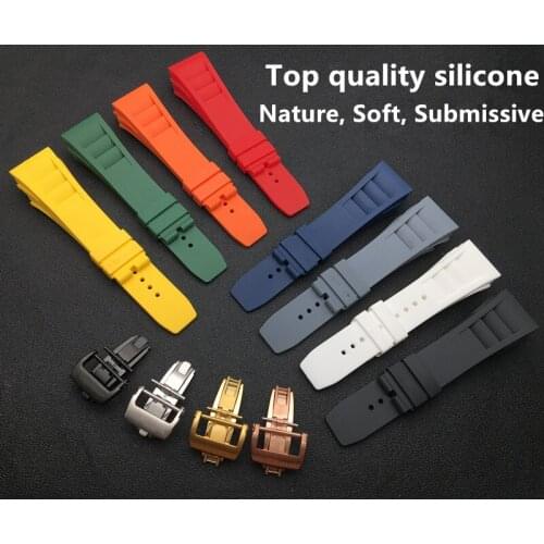 Black Blue Red Grey Imported nature soft silicone rubber men watchband watch band for mille strap for RM011 for Richard strap