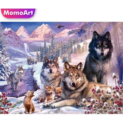 MomoArt DIY Diamond Mosaic Wolf Picture Of Rhinestone Diamond Embroidery Animal Needlework Painting Cross Stitch Handmade Gift
