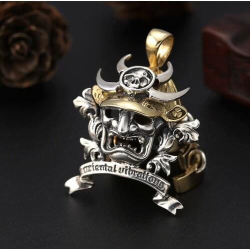 New 925 pure silver jewelry popular samurai mask armor men pendant stylish personality Thai silver inlaid pendant for men Gifts