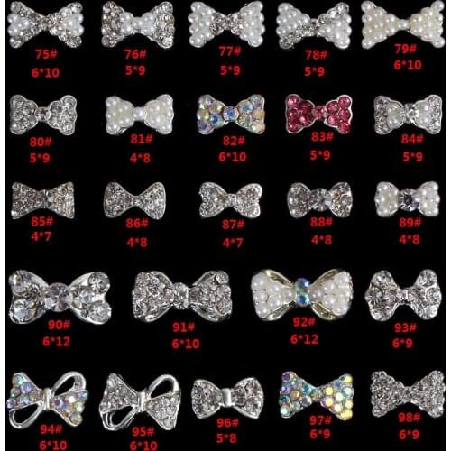 Factory Wholesales 10pcs Clear Rhinestone ab Strass Nail Bow Metal Nail Crystals Pearl Nail Decor Glitter Nail Art Decoration