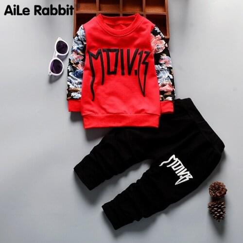 2020 Autumn Boys Casual Suit Long Sleeve Top Pants 2 Piece Set Floral Letters Childrens Clothing Suits