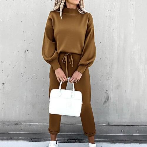 Autumn Winter Women Plush Warm Tracksuit Outfit Long Sleeve Blouse Top Pants