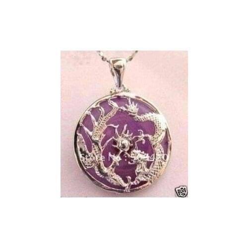 Free Shipping>>>Nice violet jade dragon phoenix pendant necklace