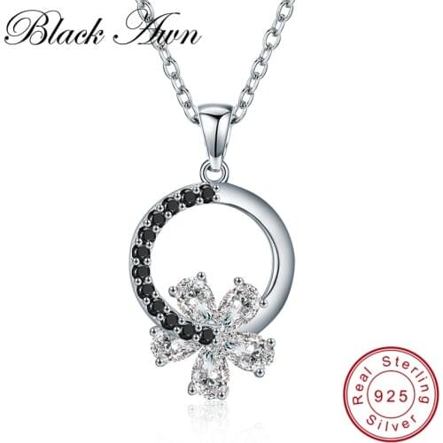 Black Awn Romantic Arrive 925 Sterling Silver Fine Jewelry Trendy Flower Engagement necklaces & pendants for Women KK001