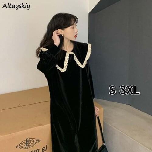 S-3XL Long Sleeve Dress Women Spring All-match Stylish Oversize Vintage Popular Aesthetic Female Tender Holiday Vestido Feminino