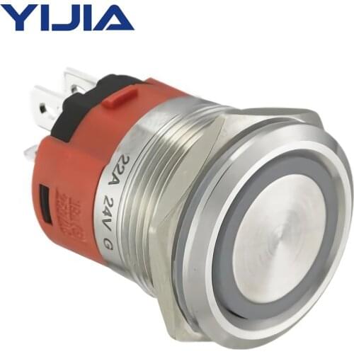 15 Amp 2NO 22mm Flat Cap Latching Push Button Switch 12V LED Waterproof Stainless Steel Round Locking GQ22AF-11EZ/S
