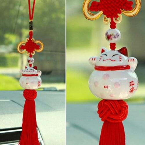 Cat Safe Driving Lucky Blessing Car Hanging Ornament Auto Rearview Mirror Decoration Car Pendant Cute Lucky
