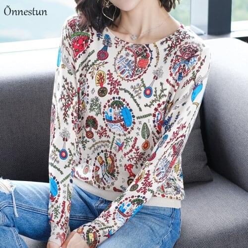 Print Sweater Women Casual Autumn Spring Women Clothing Long Sleeve Pullover Knitted Pull Femme Chinese Style Womens Sweaters