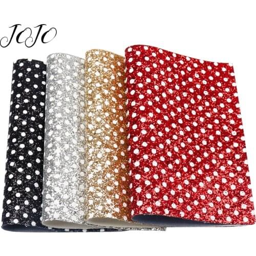 JOJO BOWS 22*30cm Chunky Glitter Fabric White Dots Shiny Solid Sheets For Home Textile Bed Sheets DIY Hairbows Materials Decor
