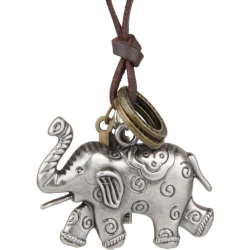 NIUYITID Vintage Thailand Elephant Chain Pendant Necklace Men Women Leather Jewelry Adjustable Male Neckless Gift Brother