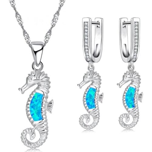 Classic Cute Sea Horse Necklace Earrings Jewelry Set Fashion Lady Pendant Necklace Accessories Jewelry For Women Party Gift