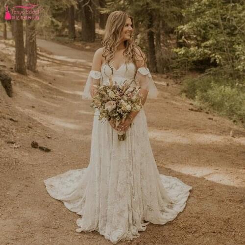 A-Line Rose Lace Wedding Dresses Sweetheart Charming Boho Bridal Gown Beach Vestido de noivas ZW481