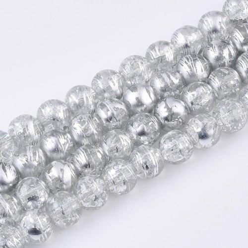 15 Strands Drawbench Transparent Glass Beads Strand, Crackle Style Round Bead for DIY Bracelet Necklace Jewelry Findings Making