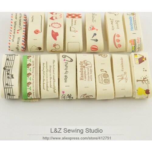 2CM cotton ribbons free shipping 15 designs Mixed ZAKKA cotton label for garment clothes and DIY other projects patchwork crafts