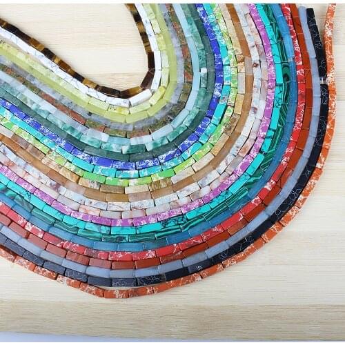 2019 New Natural Semi-precious Stones Colored Rectangular Shape 25 Types Of Stone Beads DIY Necklace Bracelet Size 4x13mm