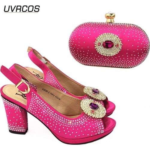2021 New Arrival Italian Design High Heel Fashion African Nigerican Style Women Shoes and Bag Set in Roes Red Color